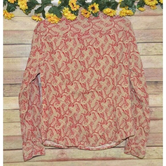 Tommy Hilfiger Ladies L Red Gold Paisley Pearl Snap Shirt Size L Holiday Western - Picture 6 of 9